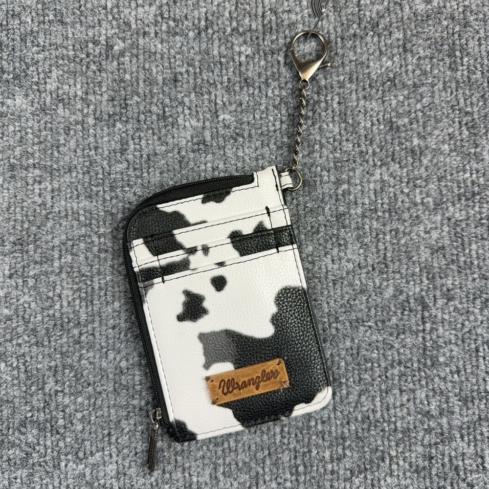 Wrangler Wallet Womens One Size White Cow Print Zip Around Card Holder Keychain